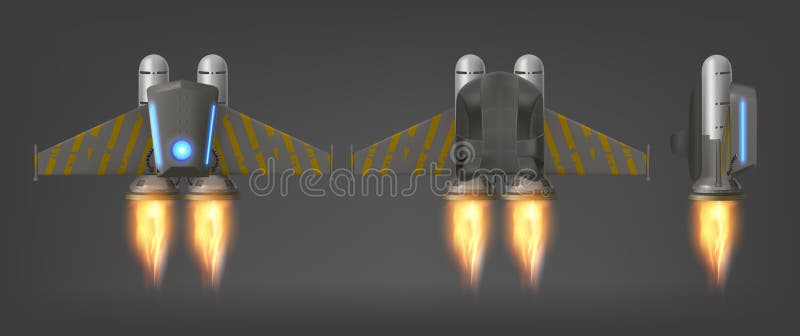 Jetpack with Fire Top Bottom Side View Isolated Stock Vector ...