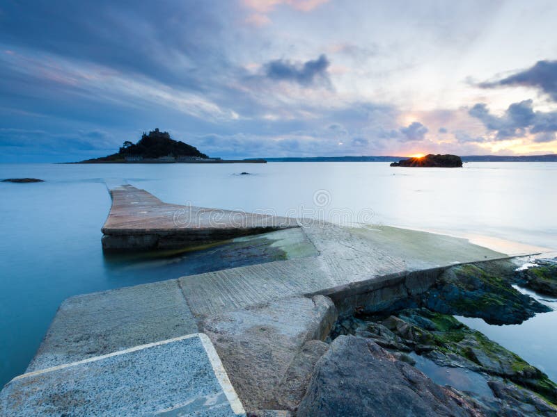Jetty at Marazion. Cornwall with St Michaels Mount in the background stock image