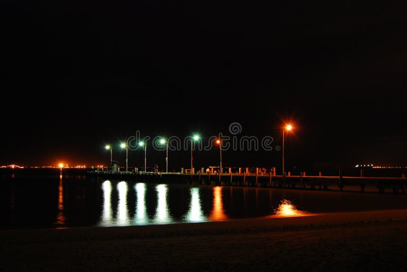 Jetty at night stock photo