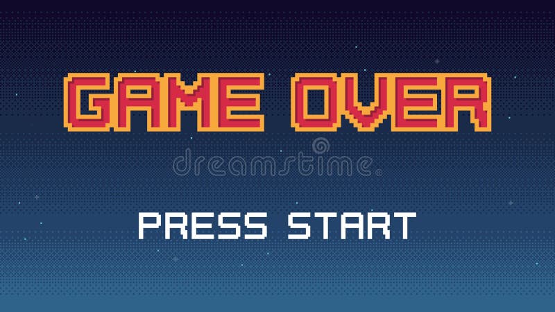Jeu d'art en pixel animé sur l'écran avec ciel étoilé en arrière-plan 8 bits retro vidéo arcade style animation de jeu sur illustration stock
