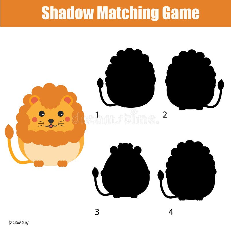 Jeu d'assortiment d'ombre Trouvez la silhouette correcte pour le lion mignon, enfants activité, fiche de travail illustration stock Jeu d'assortiment d'ombre Trouvez la silhouette correcte pour le lion mignon, enfants activité, fiche de travail illustration stock