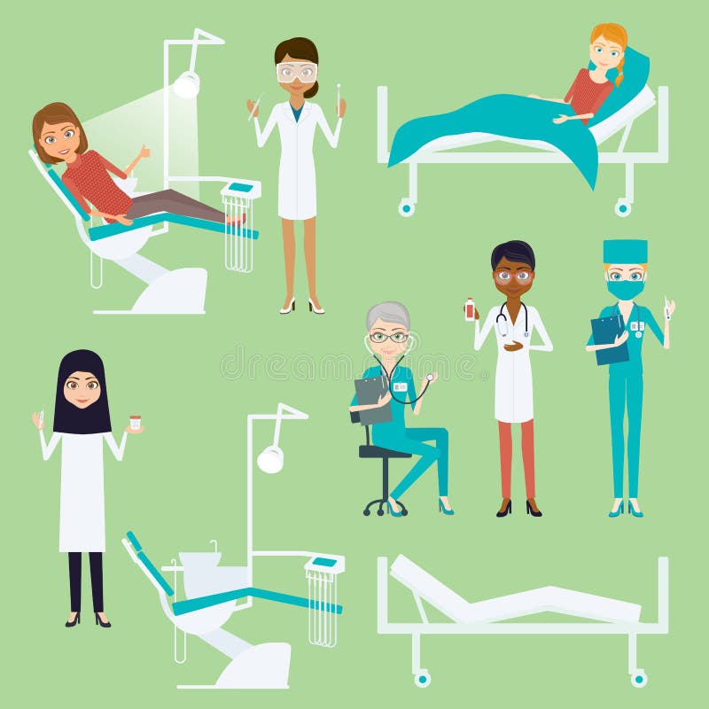Jeu de caractères de femme de médecin ou d'infirmière Illustration infographic plate de vecteur de bande dessinée Course différen illustration de vecteur Jeu de caractères de femme de médecin ou d'infirmière Illustration infographic plate de vecteur de bande dessinée Course différen illustration de vecteur