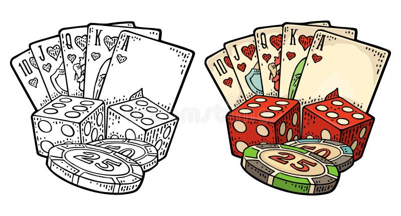 Jeu De Cartes Poker Et Deux Dés Blancs Gravure Vintage Vecteurs