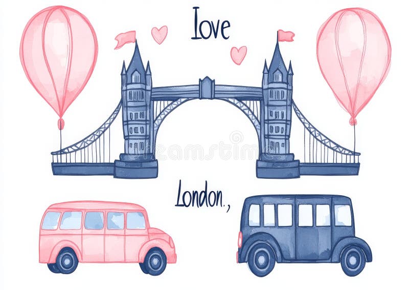 Jeu de doodles de london. caractéristiques pont couronne grande ben royal garde rouge bus noir cab uk images libres de droits