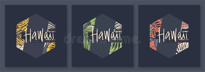 Ensemble de t-shirts vectoriels tropicaux hawaii conceptions affiches estampes étiquettes