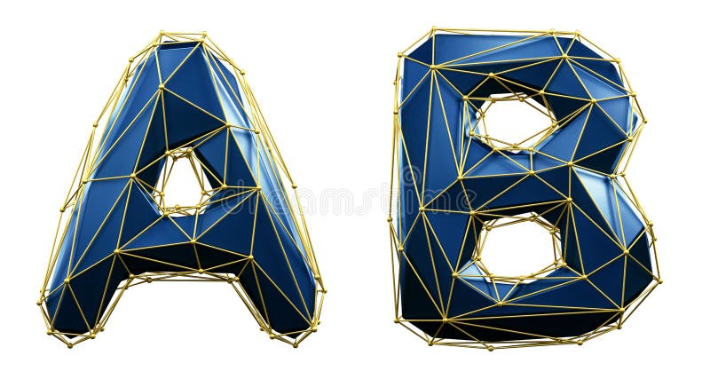 Jeu de lettres a b en couleur bleue réaliste 3d. collection d'alphabet de style polly bas isolé sur blanc