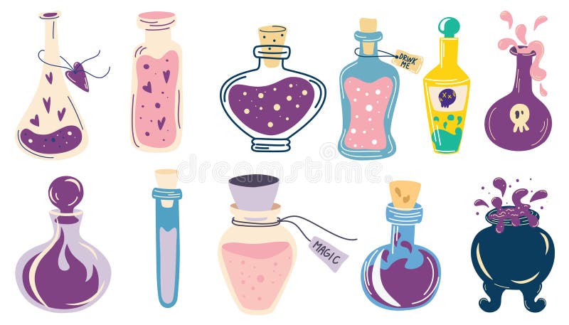 Accessoires De Sorcellerie Amour Magie Symbole Doodé Jeu D'objets  Illustration Stock - Illustration du potion, amour: 259260587