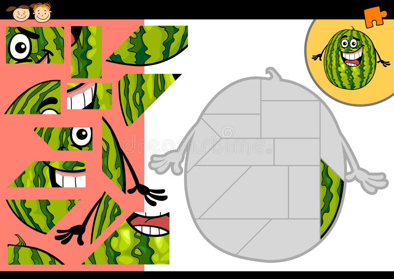Jeu de puzzle denteux de pastèque de bande dessinée illustration stock Jeu de puzzle denteux de pastèque de bande dessinée illustration stock