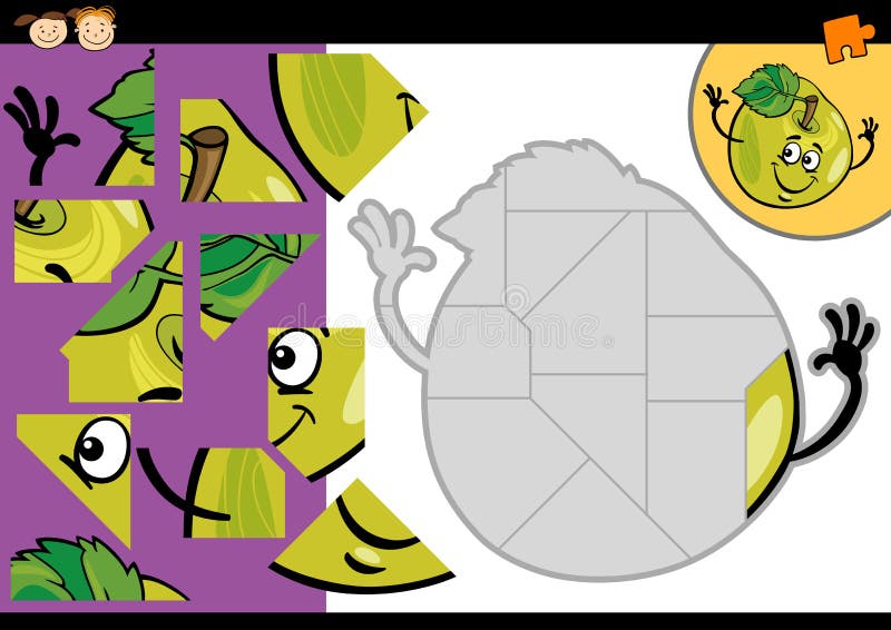 Jeu de puzzle denteux de pomme de bande dessinée illustration stock Jeu de puzzle denteux de pomme de bande dessinée illustration stock