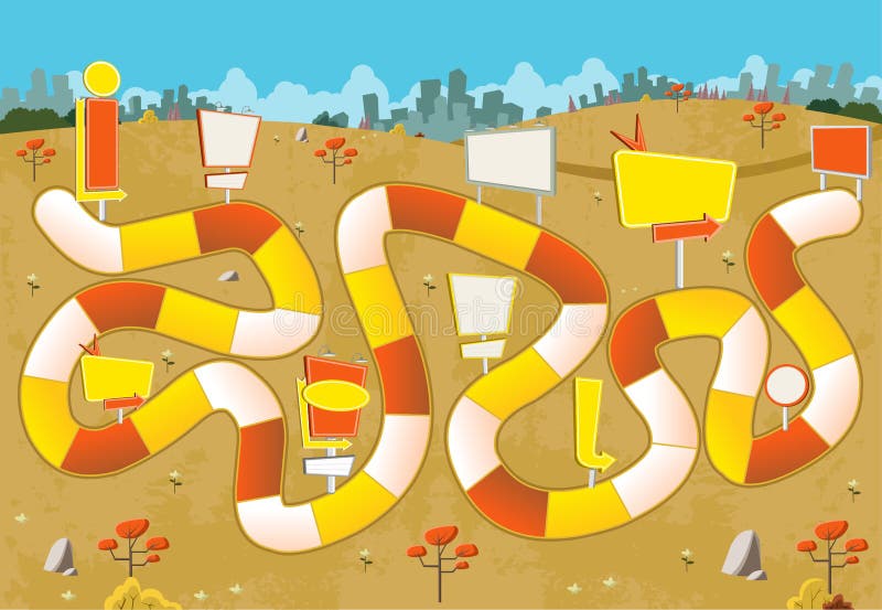 Jeu de société avec un chemin de bloc sur un parc vert avec des panneaux d'affichage illustration de vecteur Jeu de société avec un chemin de bloc sur un parc vert avec des panneaux d'affichage illustration de vecteur