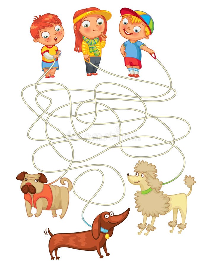 Jeu drôle de labyrinthe : aide des propriétaires de trouver leurs animaux familiers illustration stock Jeu drôle de labyrinthe : aide des propriétaires de trouver leurs animaux familiers illustration stock