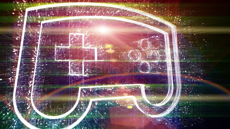 Jeu numérique de protection de jeux du fond du rétro 5g de gamepad 4k hologramme de contrôleur. illustration de vecteur