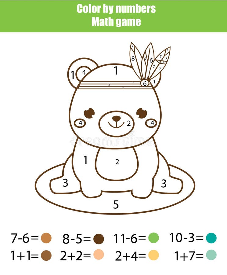 Jeu éducatif d'enfants Actvity de mathématiques Couleur par des nombres, fiche de travail imprimable Page de coloration avec l'ou illustration de vecteur Jeu éducatif d'enfants Actvity de mathématiques Couleur par des nombres, fiche de travail imprimable Page de coloration avec l'ou illustration de vecteur