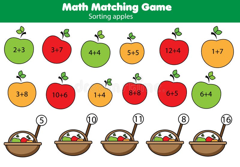 Jeu éducatif de maths pour des enfants Activité assortie de mathématiques compte du jeu pour des gosses illustration stock Jeu éducatif de maths pour des enfants Activité assortie de mathématiques compte du jeu pour des gosses illustration stock