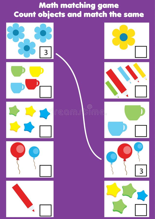 Jeu éducatif de maths pour des enfants Activité assortie de mathématiques compte du jeu pour des gosses illustration libre de droits Jeu éducatif de maths pour des enfants Activité assortie de mathématiques compte du jeu pour des gosses illustration libre de droits