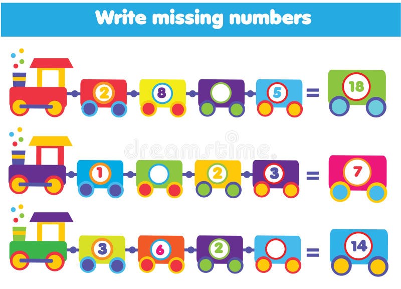 Jeu éducatif de mathématiques pour des enfants Écrivez les nombres absents illustration libre de droits Jeu éducatif de mathématiques pour des enfants Écrivez les nombres absents illustration libre de droits