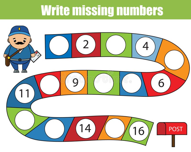 Jeu éducatif de mathématiques pour des enfants Écrivez les nombres absents illustration libre de droits Jeu éducatif de mathématiques pour des enfants Écrivez les nombres absents illustration libre de droits