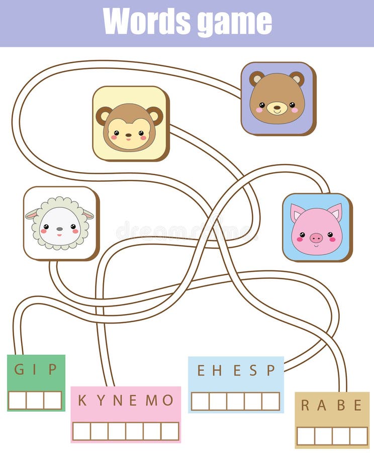 Jeu éducatif pour des enfants Activité de labyrinthe de Word Étude du thème d'animaux de vocabulaire illustration stock Jeu éducatif pour des enfants Activité de labyrinthe de Word Étude du thème d'animaux de vocabulaire illustration stock