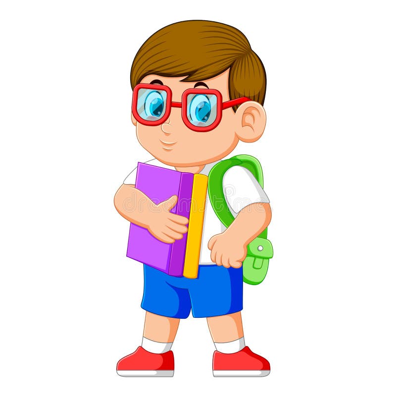 Jeune adolescent avec le sac à dos et les livres d'école illustration libre de droits Jeune adolescent avec le sac à dos et les livres d'école illustration libre de droits