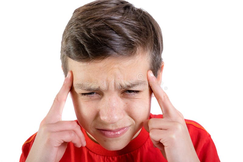 Jeune adolescent caucasien avec douleur dans sa tête photographie stock Jeune adolescent caucasien avec douleur dans sa tête photographie stock