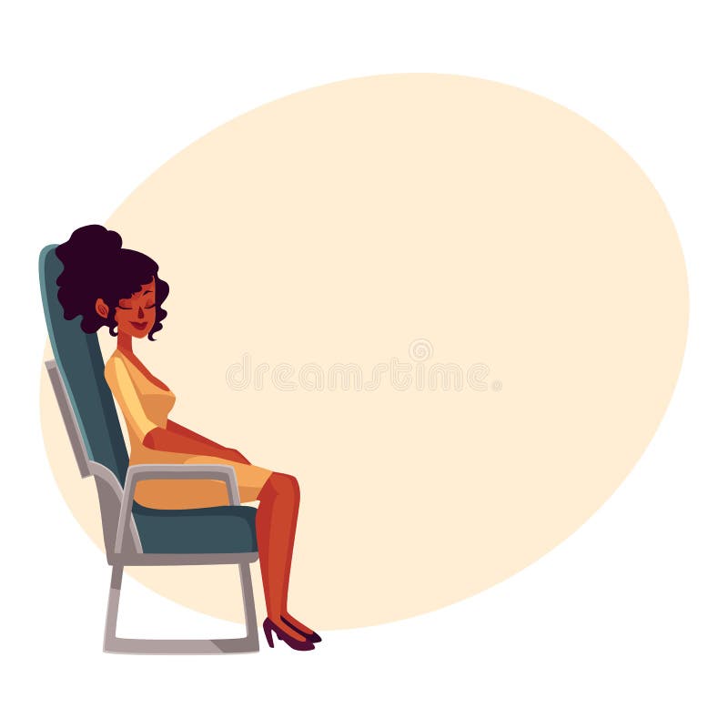 Jeune belle allocation des places noire et africaine de femme dans l'avion, classe touriste illustration stock Jeune belle allocation des places noire et africaine de femme dans l'avion, classe touriste illustration stock