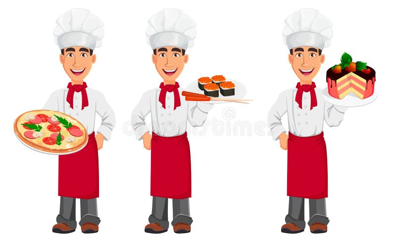 Jeune chef professionnel dans le chapeau d'uniforme et de cuisinier