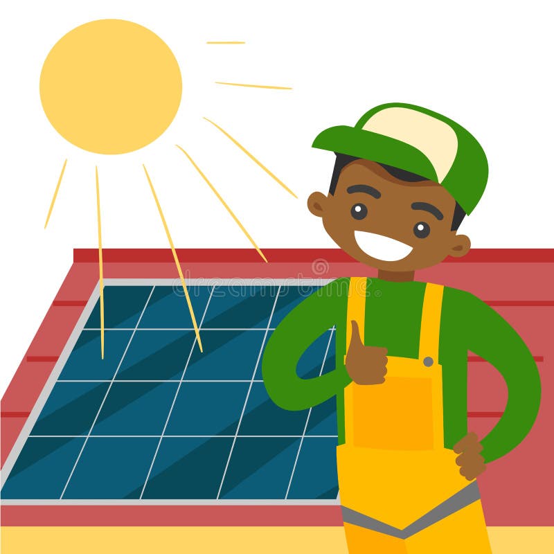 Jeune constructeur africain installant le panneau solaire illustration libre de droits Jeune constructeur africain installant le panneau solaire illustration libre de droits