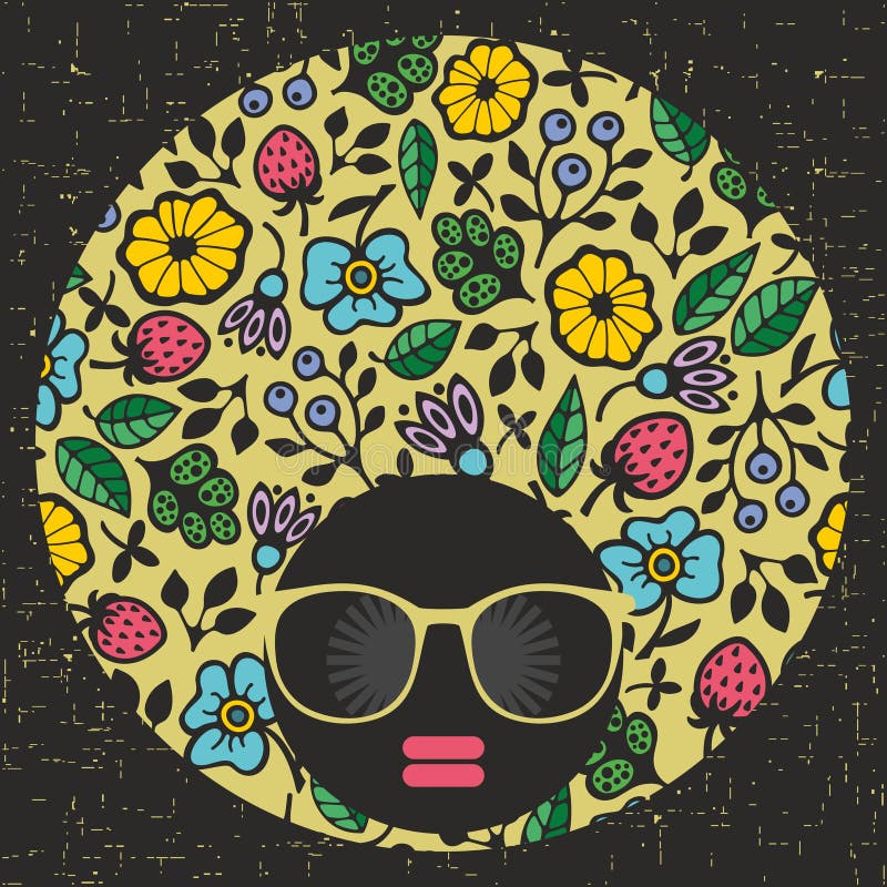 Jeune et jolie fille principale noire avec la robe créative de cheveux illustration stock Jeune et jolie fille principale noire avec la robe créative de cheveux illustration stock