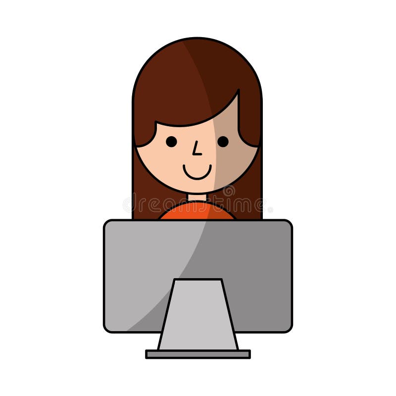 Jeune femme avec le caractère d'ordinateur illustration libre de droits Jeune femme avec le caractère d'ordinateur illustration libre de droits