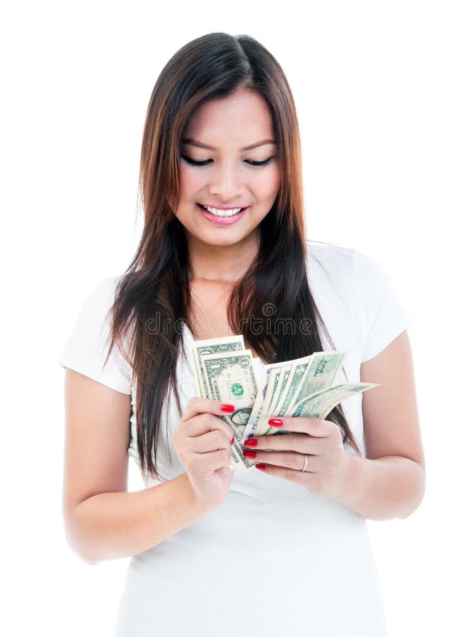 Jeune femme comptant l'argent images stock Jeune femme comptant l'argent images stock