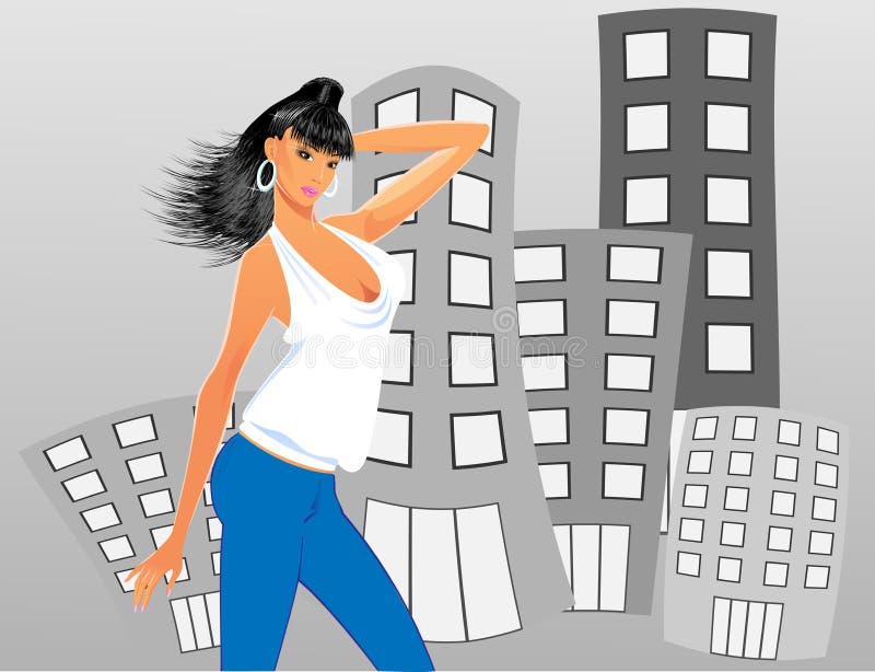 Jeune femme dans la ville illustration libre de droits Jeune femme dans la ville illustration libre de droits