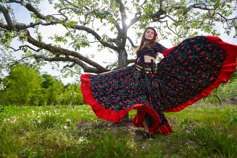 Jeune Femme En Costume Gitan Dansant Photo stock Image du fleur lifestyle 248924302