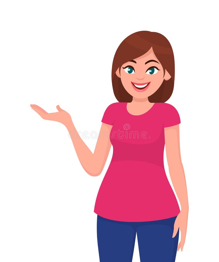 Jeune femme montrant la main pour présenter quelque chose illustration libre de droits Jeune femme montrant la main pour présenter quelque chose illustration libre de droits