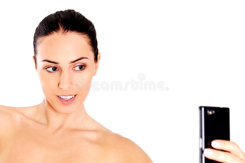 Jeune femme nue prenant le selfie image stock Jeune femme nue prenant le selfie image stock