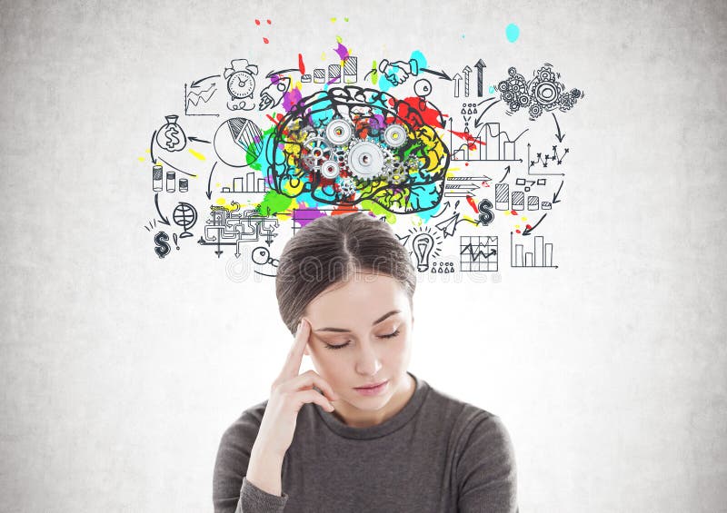 Jeune femme soumise à une contrainte dans le brun, cerveau de dent image stock Jeune femme soumise à une contrainte dans le brun, cerveau de dent image stock