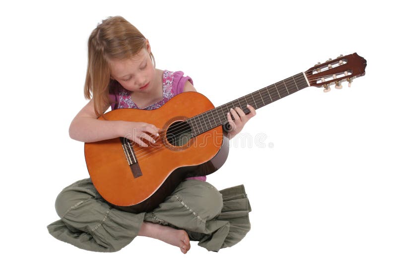 Petite Fille Avec La Guitare Rouge, Se Reposant Image stock - Image du  mignon, pièce: 40206335