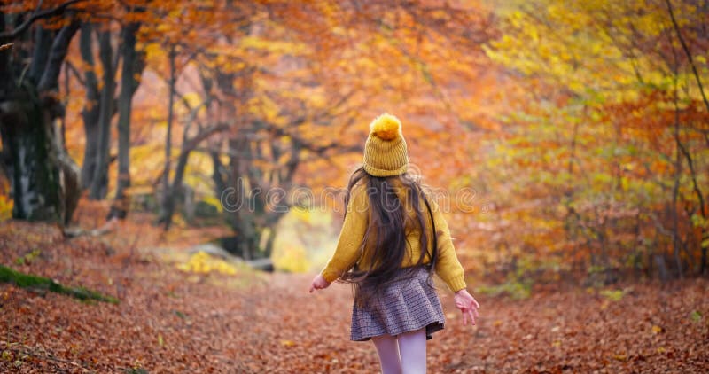 Jeune fille heureuse en courant à travers une forêt d'automne colorée. les images évoquent un sentiment de détente d'aventure et d clips vidéos