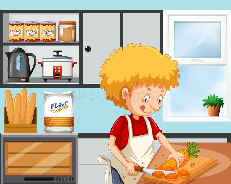 Jeune garçon faisant cuire dans la cuisine illustration stock Jeune garçon faisant cuire dans la cuisine illustration stock