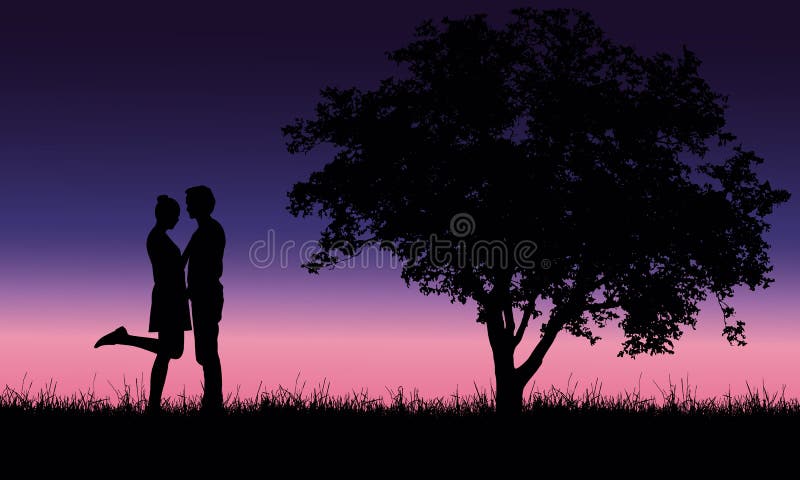 Jeune homme affectueux et femme embrassant sur l'herbe à l'arbre sous Roma illustration stock Jeune homme affectueux et femme embrassant sur l'herbe à l'arbre sous Roma illustration stock