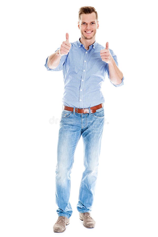 Jeune homme beau montrant le pouce photos stock Jeune homme beau montrant le pouce photos stock