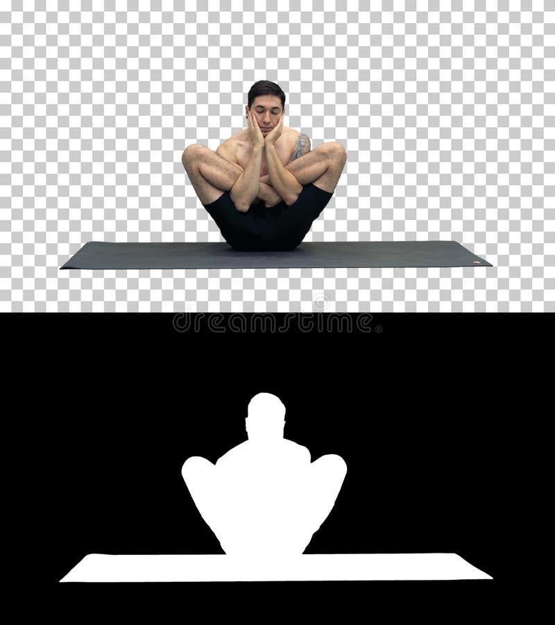Jeune homme beau musculaire ?tablissant, yoga, lotus, mains sur le visage, Alpha Channel photos stock Jeune homme beau musculaire ?tablissant, yoga, lotus, mains sur le visage, Alpha Channel photos stock