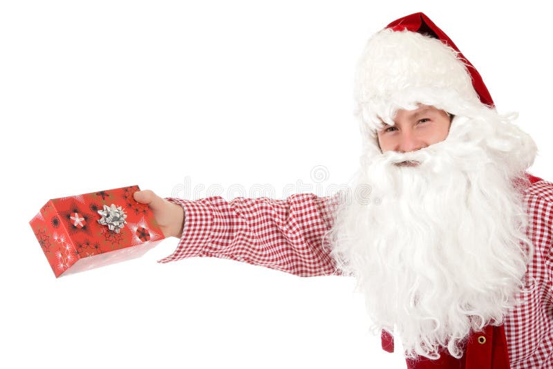 Jeune homme caucasien le père noël, cadeaux photo stock Jeune homme caucasien le père noël, cadeaux photo stock