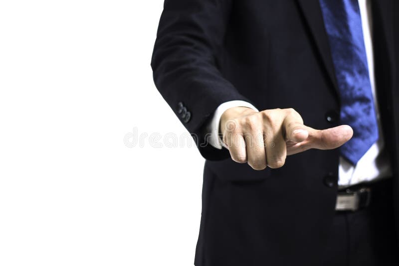 Jeune homme d'affaires avec l'indication par les doigts de main à l'écran photo libre de droits Jeune homme d'affaires avec l'indication par les doigts de main à l'écran photo libre de droits