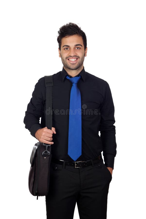 Jeune homme d'affaires avec une serviette pour l'ordinateur portable photo stock Jeune homme d'affaires avec une serviette pour l'ordinateur portable photo stock