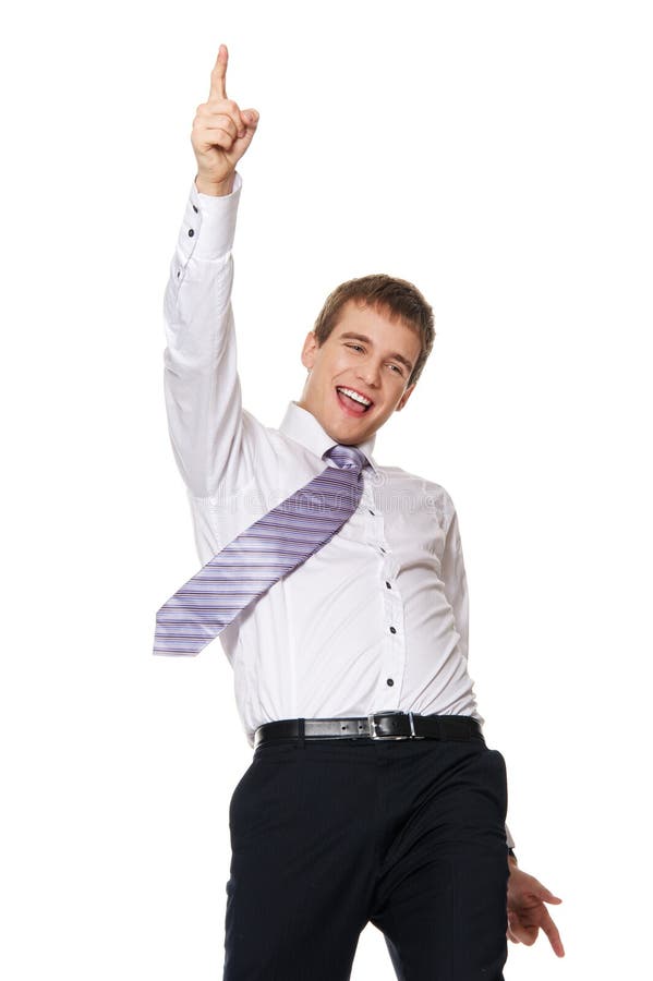 Jeune homme d'affaires heureux d'isolement sur le blanc photographie stock Jeune homme d'affaires heureux d'isolement sur le blanc photographie stock
