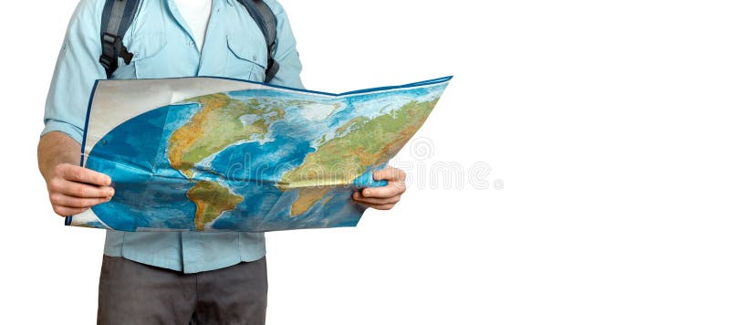 Jeune homme de voyageur avec la carte l'explorant de sac à dos Hausse du concept de voyage de tourisme photo stock Jeune homme de voyageur avec la carte l'explorant de sac à dos Hausse du concept de voyage de tourisme photo stock