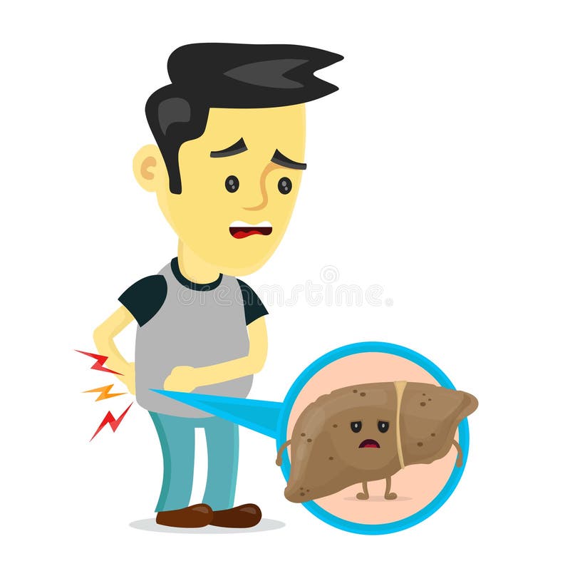Jeune homme malade triste avec du foie malsain illustration de vecteur Jeune homme malade triste avec du foie malsain illustration de vecteur