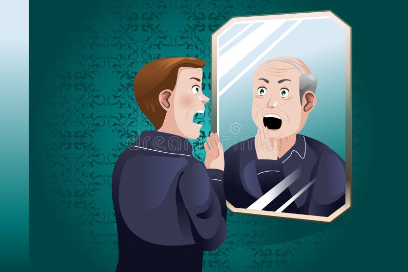 Download Jeune Homme Regardant Un Plus Vieux Lui-même Dans Le Miroir Illustration de Vecteur - Illustration du adulte, moderne: 77161978