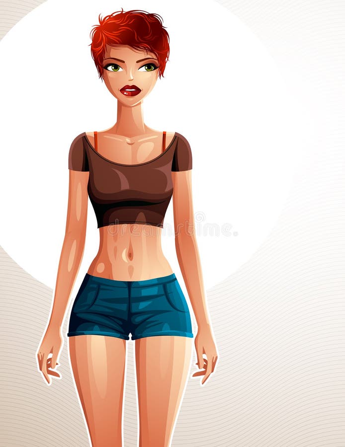 Jeune jolie dame dans des vêtements de sport avec la coupe de cheveux femelle moderne Le VE illustration libre de droits Jeune jolie dame dans des vêtements de sport avec la coupe de cheveux femelle moderne Le VE illustration libre de droits