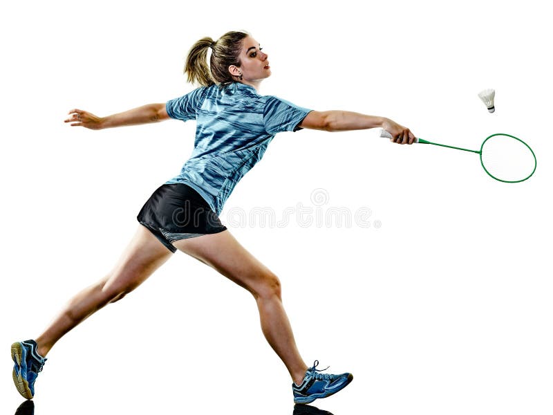 Jeune joueur de badminton de femme de fille d'adolescent d'isolement photo stock Jeune joueur de badminton de femme de fille d'adolescent d'isolement photo stock